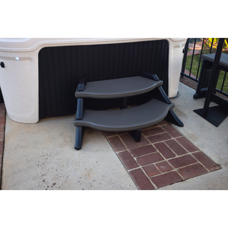 Deep Gray Resin Slip-Resistant Hot Tub Step with Oversized Treads