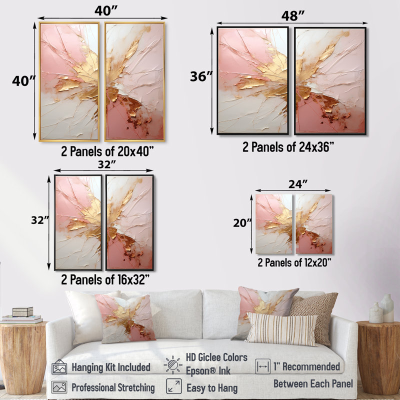 Fusion de peinture dorée et rose - impressions sur toile modernes beiges, 40" H x 40" W, Floater Framed Print without Mat