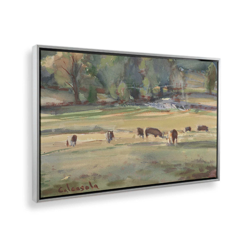 «Grazing Cows» par Stephen Calcasola, reproduction d'art sur toile, H 18 po x l 24 po, Argent argent