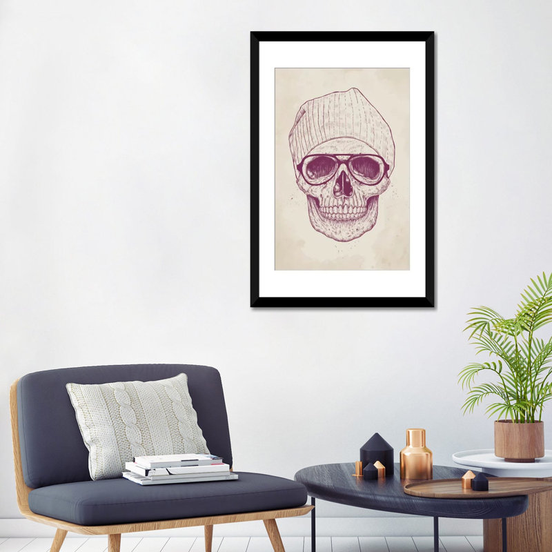 « cool crâne », impression sur toile tendue, Papier d'art encadré noir, Blanc, H 32 po x l 24 po x P 1 po