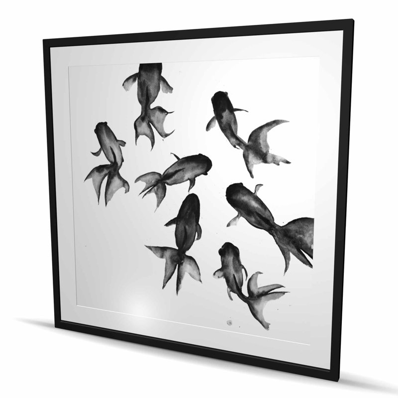 Petits poissons noirs - reproduction encadrée pour la décoration intérieure