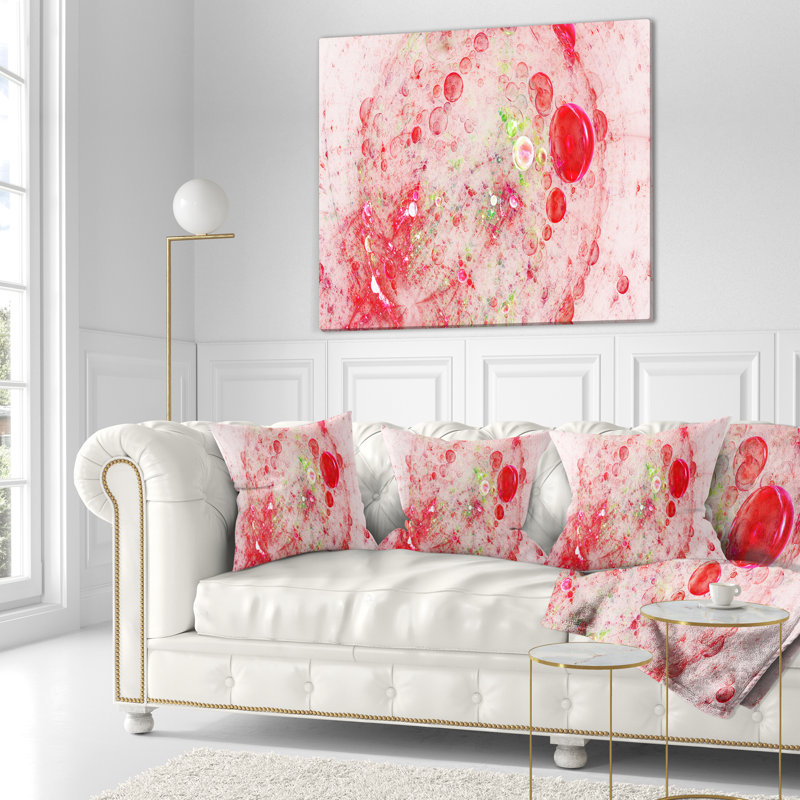 Bulles sphériques sphériques - coussin imprimé abstrait, 18 po x 18 po, Rouge / Blanc, Coussin décoratif
