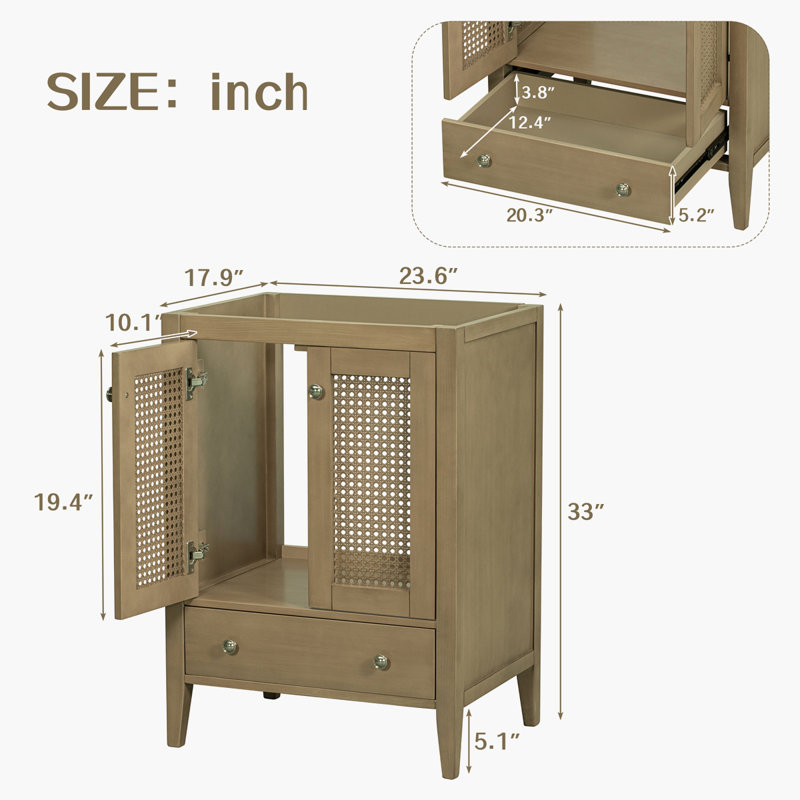 23.6" Single Bathroom Vanity Base Only in Natural