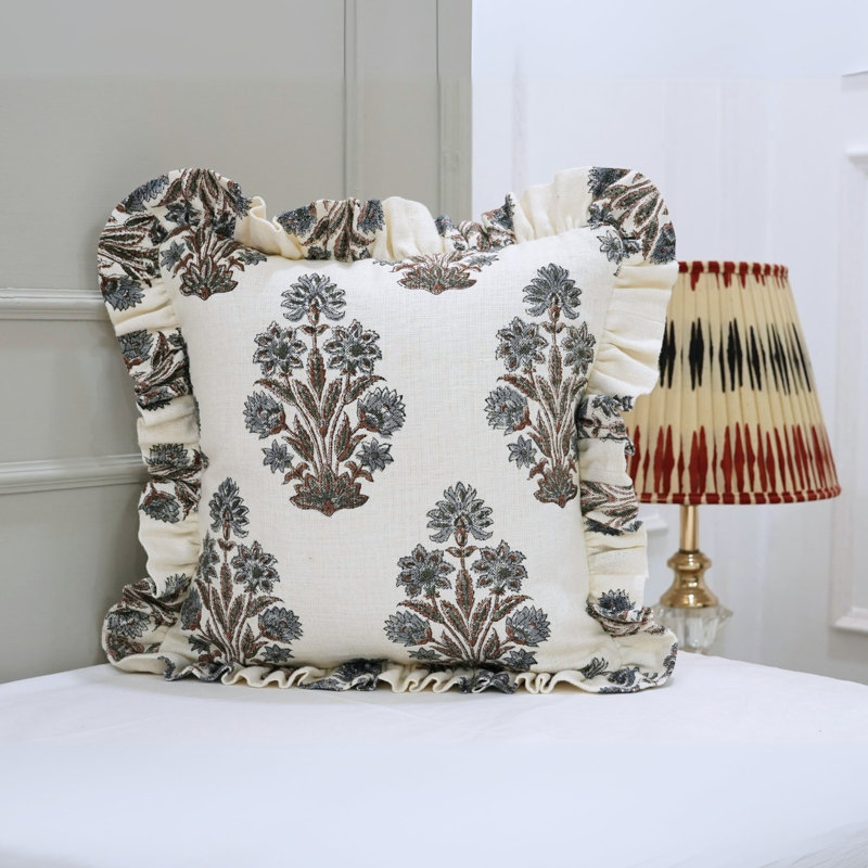 Tissu à motif floral en lin blanc cassé Fab divine, gris, Morpankh, H 14 po x l 14 po, Carrée