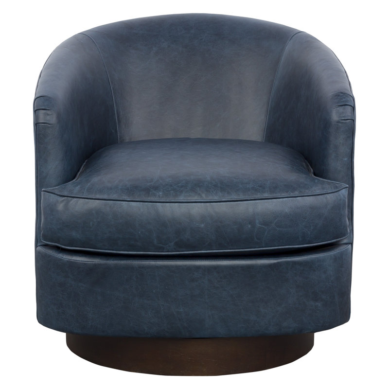 Fauteuil demi-tonneau pivotant en cuir véritable Tipy, Cuir véritable brun, Espresso