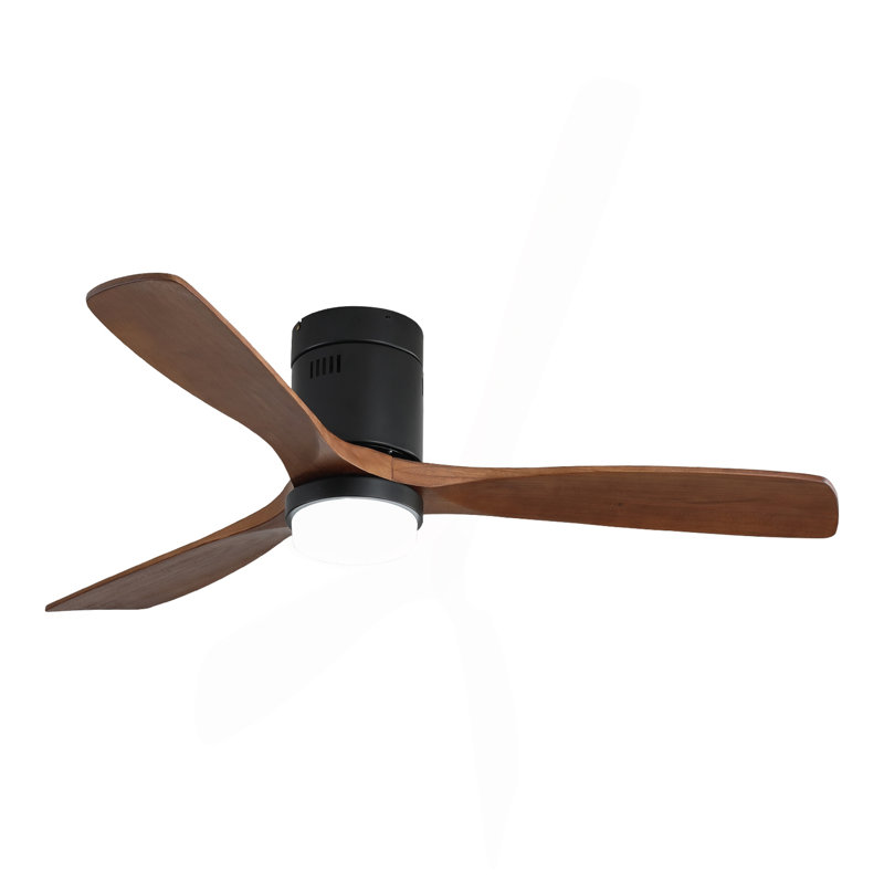 Ventilateur de plafond en bois de 52 pouces, avec 3 pales en bois massif à DEL de 18 W, moteur à courant continu réversible à télécommande avec ventilateur de plafond ETL pour la maison