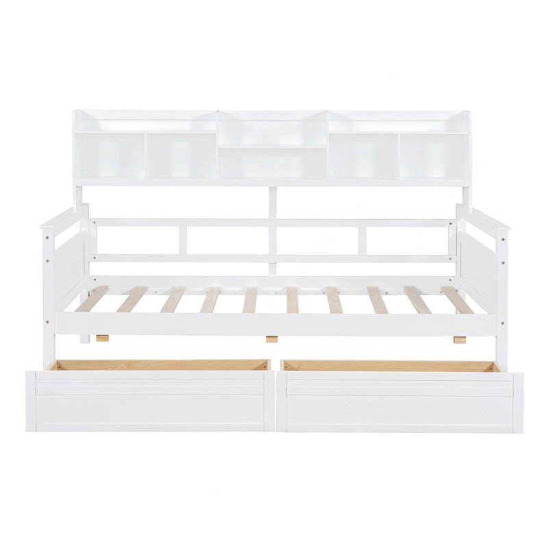 Daybed, Wood Slat Support, With Bedside Shelves And Two Drawers, Twin