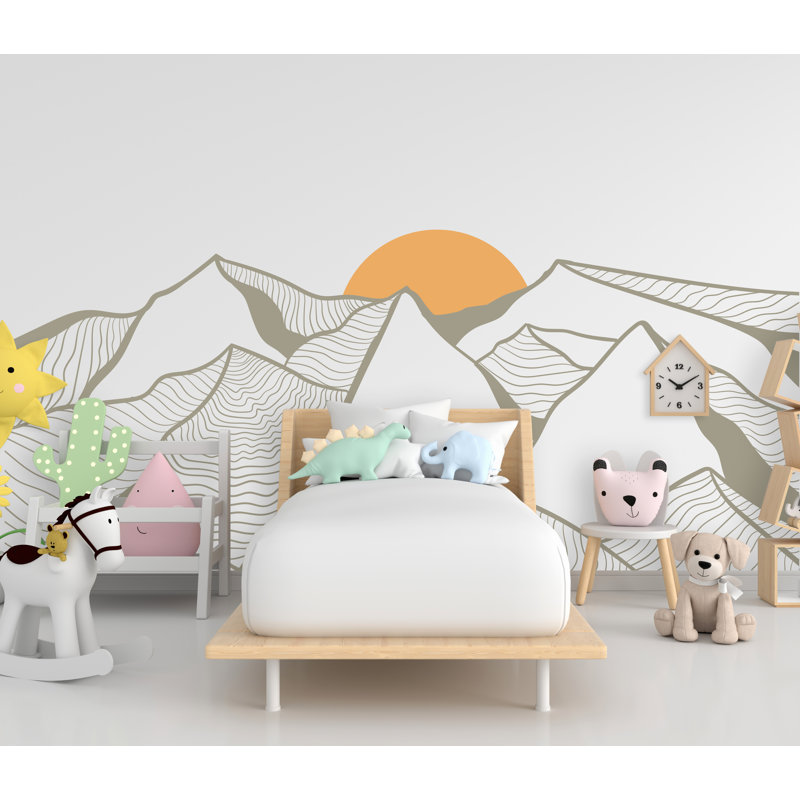 Décalcomanie murale ligne minimaliste montagne - Boho coloré, décoration naturelle - décor moderne pour la maison - autocollant mural chambre d'enfant, chambre d'enfant 810DLU