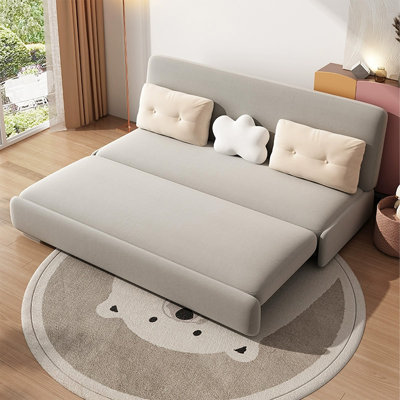 71.65"Light Gray Modern Minimalist Convertiblewith Silk Velvet Fabric and High-Density Sponge Cushions Sofa Bed