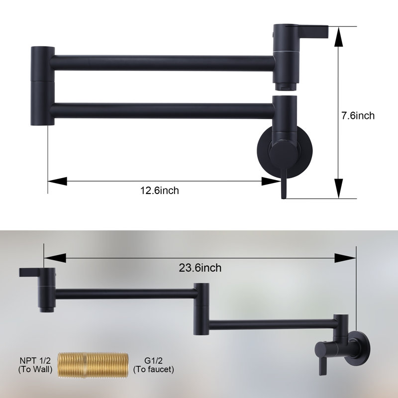ARCORA Brass Wall Mounted Pot Filler Kitchen Faucet with Double-Handle, Matte Black