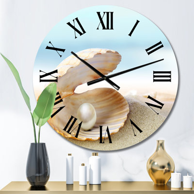 Shell With A Pearl - Nautical & Coastal wall clock
