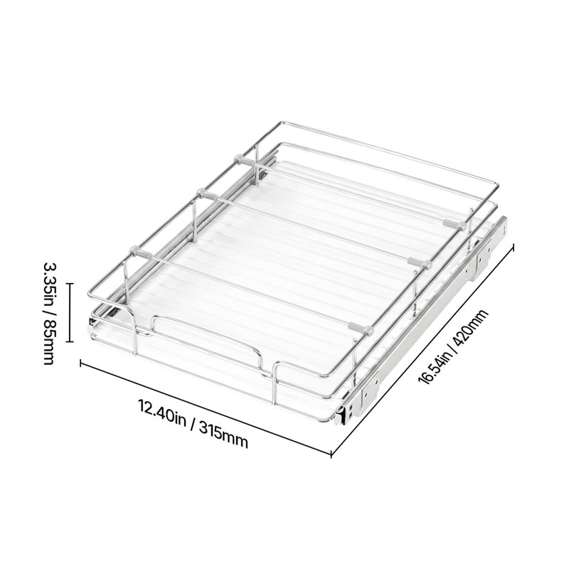 Pull-Out Cabinet Organizer 12.4"W x 16.54"D, Steel Sliding Drawers for Kitchen, Bathroom, Pantry, and Home Storage, Chrome-Plated Finish, Durable Sliding Shelves for Base Cabinets