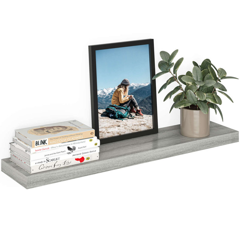 Miami 36" W x 8" D Floating Shelf with Invisible Wall Mount Bracket, Grey Oak