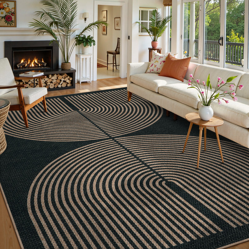 Modern Faux Jute Outdoor Area Rug with Non-Slip Backing, Washable Patio Rug for Deck, Backyard and Indoor, Rectangle 9' x 12'