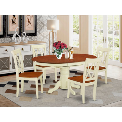 5 Piece Kitchen Table Set for 4 Includes an Oval Dining Table with Butterfly Leaf and 4 Dining Room Chairs, Buttermilk & Cherry