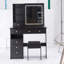 Ensemble de coiffeuse de bureau avec tabouret rembourré, 2 prises CA et 2 prises USB, support pour sèche-cheveux et miroir coulissant à DEL-722613293