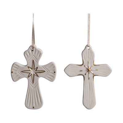 Ensemble de 2 ornements en forme d'arbre de Noël en céramique blanc cassé Dolomite pour l'intérieur - parfait pour la décoration des Fêtes, les cadeaux et les cadeaux d'hôtesses - Célébrez la saison avec style!