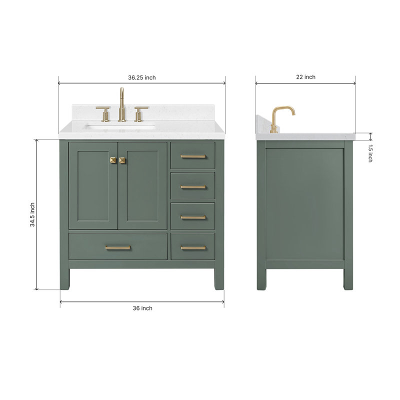 Meuble-lavabo simple 36 po avec plateau Grevera, Vert rétro