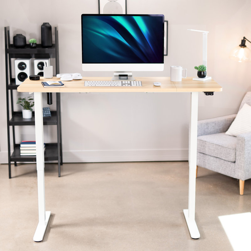 Bureau électrique à hauteur ajustable, série DESK-KIT-B06B, Bois clair/blanc