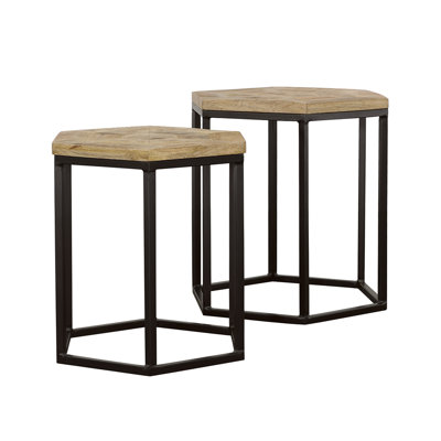 Coaster Furniture Adger 2-piece Hexagonal Nesting Tables Natural and Black