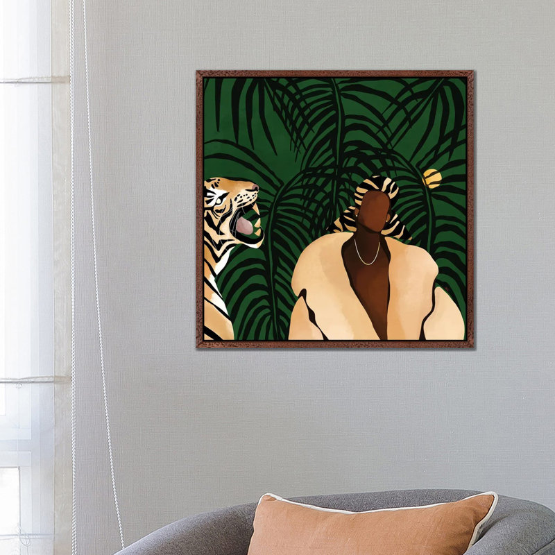 In The Wild (Green) by Bria Nicole - Print on Canvas, 66.04 cm H x 66.04 cm W, Classic Brown Wood Framed