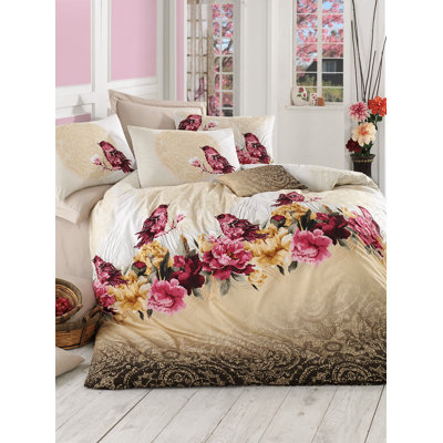 Elegant King Quilt Cover Set, 100% Cotton Ranforce, 98.4 x 78.7 inches | Includes 2 Pillowcases (19.7 x 31.5 inches) | Machine Washable, 140 Thread Count, Button Closure | Vibrant Pink, Orange, Red, Green & White Design