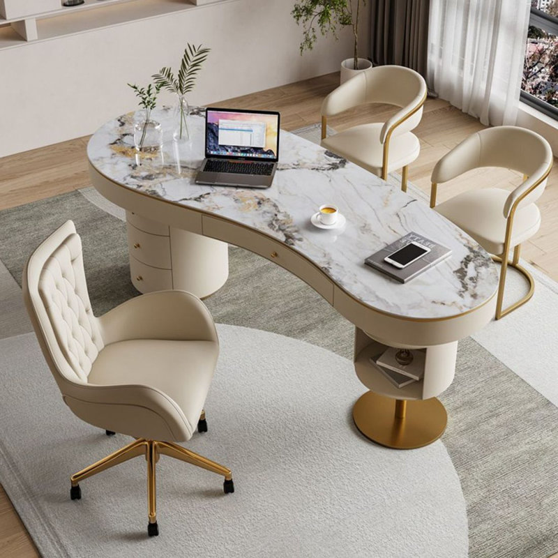 Bureau double caisson en pierre avec tiroirs, H 29,53 po x l 78,74 po x P 29,53 po, Gauche