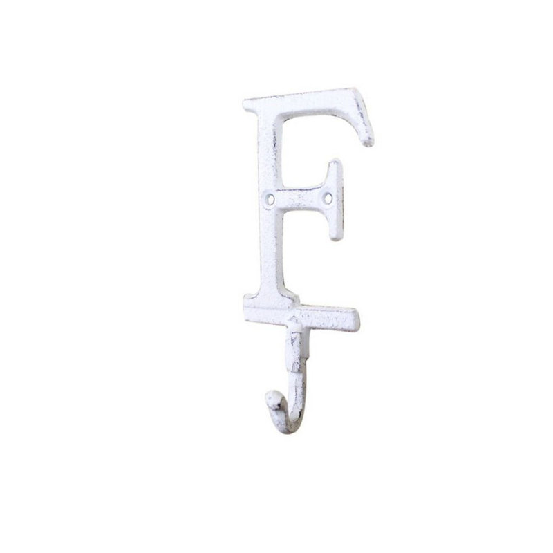 Crochet mural alphabet en fonte lettre f, Blanc délavé