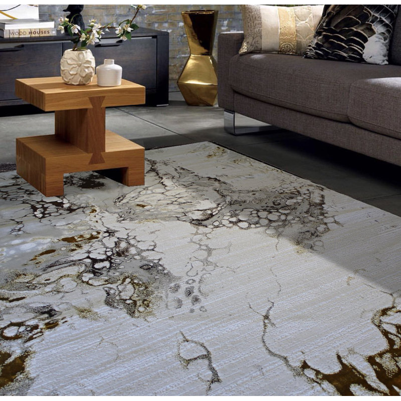 Tapis doré à motif abstrait Peirson, Rectangle 5 pi x 7 pi