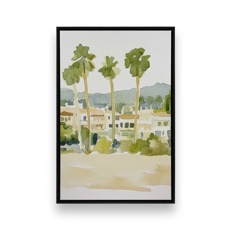 Palmiers et maisons du désert I, impression, H 18,75 po x l 12,75 po, Noir satiné