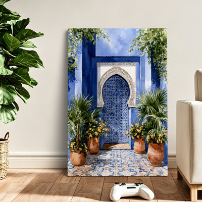 Mediterranean Moroccan Blue Arch Wall Art Giclée Print 40x28 Inch - Living Room Decor