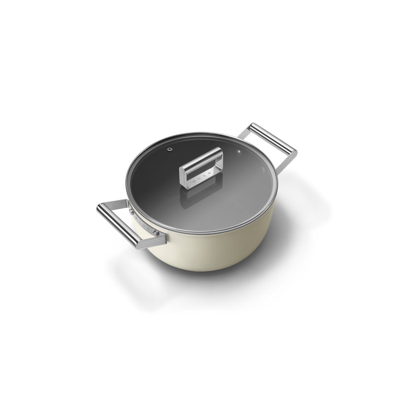 Smeg Casserole Pan 24cm with Lid, Cream