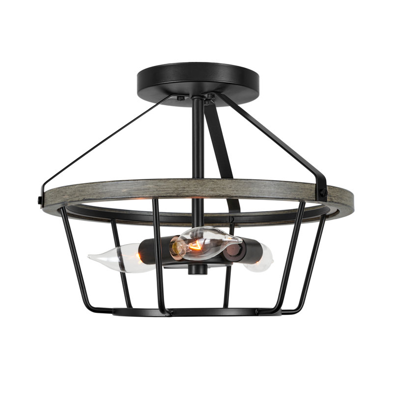 Plafonnier semi-encastré 3 lumières 12,5 po Baptiste, Chêne gris