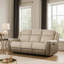 Canapé inclinable manuel double Feo, chenille beige et grise, coussins en mousse