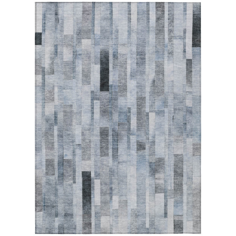 Tapis intérieur lavable rayé bleu 9 pi x 12 pi