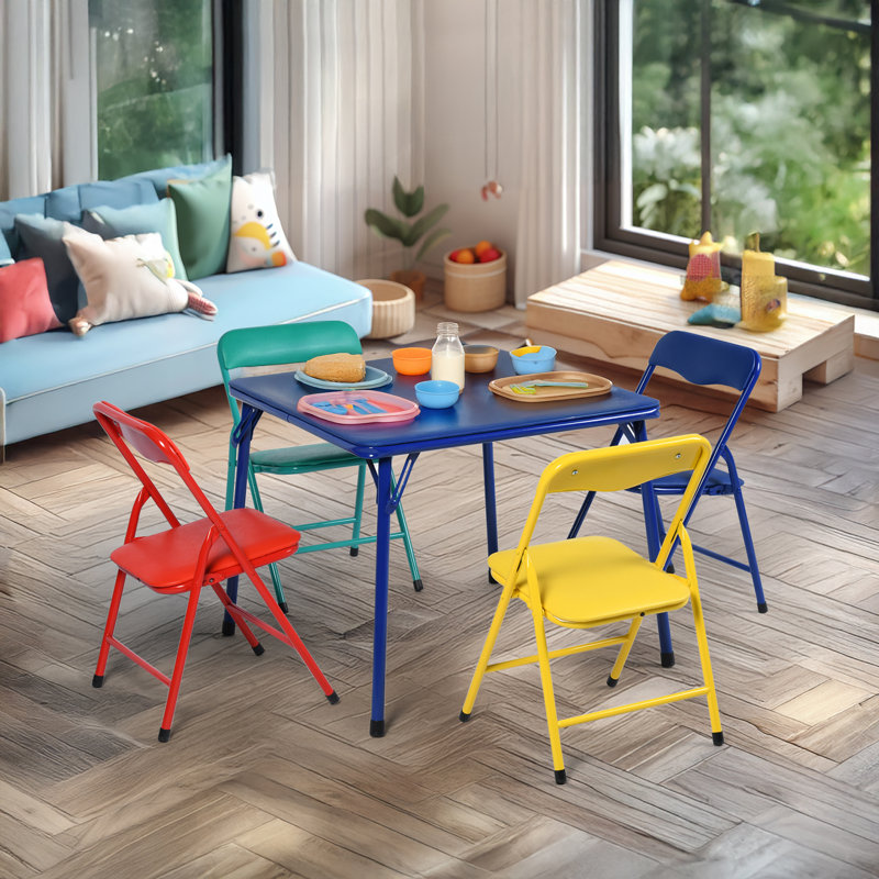 5 Pieces Colorful Folding Set Table and Chair for Kids with Durable Metal Frame and Easy-Clean Plastic for Daycare Classrooms and Playrooms