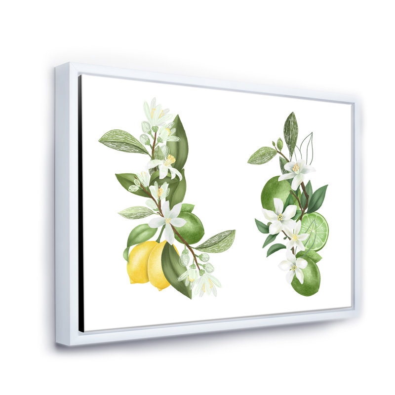 Bouquets de branches de citronnier en fleurs - Impression sur toile, H 12 po x l 20 po x p 1 po, Cadre flottant blanc