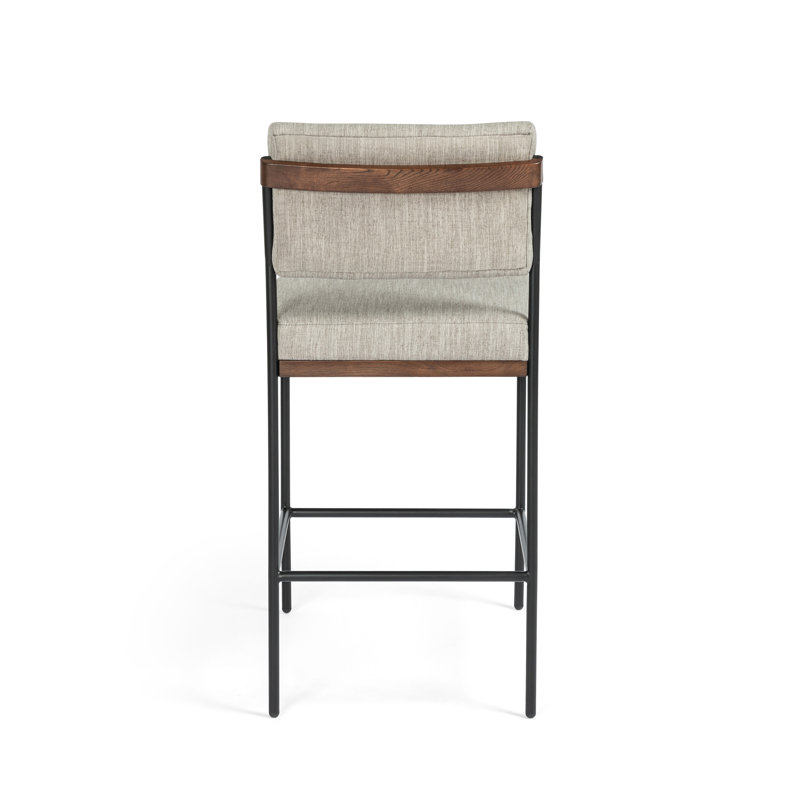 Benton Upholstered Bar Stool with Solid Wood Frame with Metal Frame, Savile Flannel/Polyester Blend