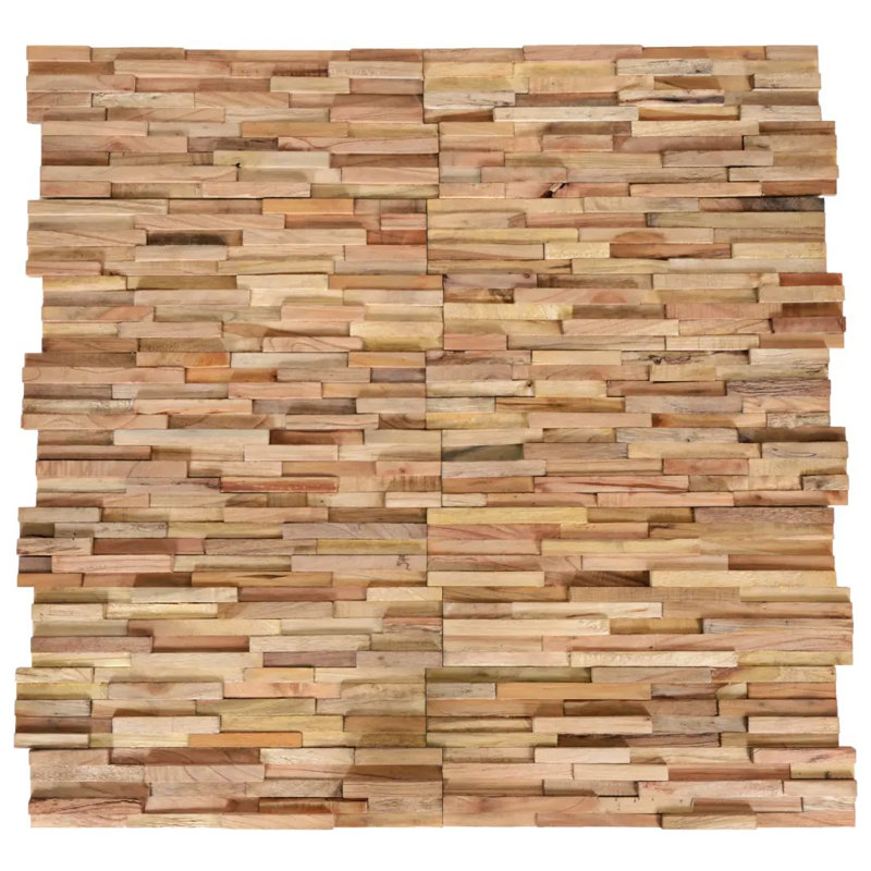 Rimsha 3D Wall Cladding Panels 20 x 56cm Wood Mosaic Tile in Brown