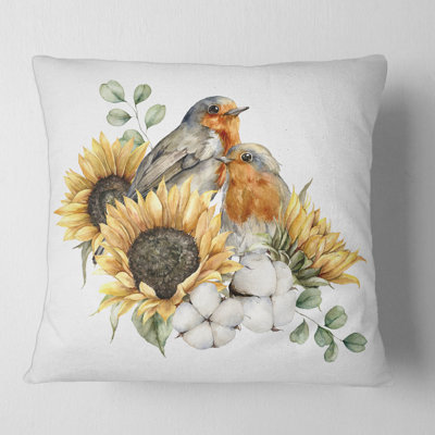 Housse et insert de coussin Bouquet with Redbreasts Sunflowers