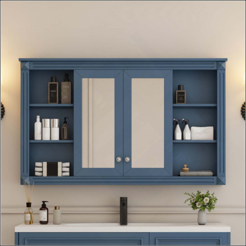 Armoire de salle de bain à miroir avec rangement, tablette réglable et tablettes ouvertes, armoire à pharmacie murale pour salle de bain, chambre à coucher, meuble-lavabo
