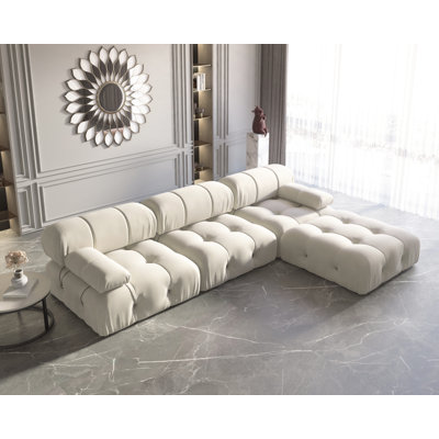 Canapé modulaire rembourré 3 places avec repose-pieds, velours moelleux, dossier détachable et accoudoirs Mario Bellini