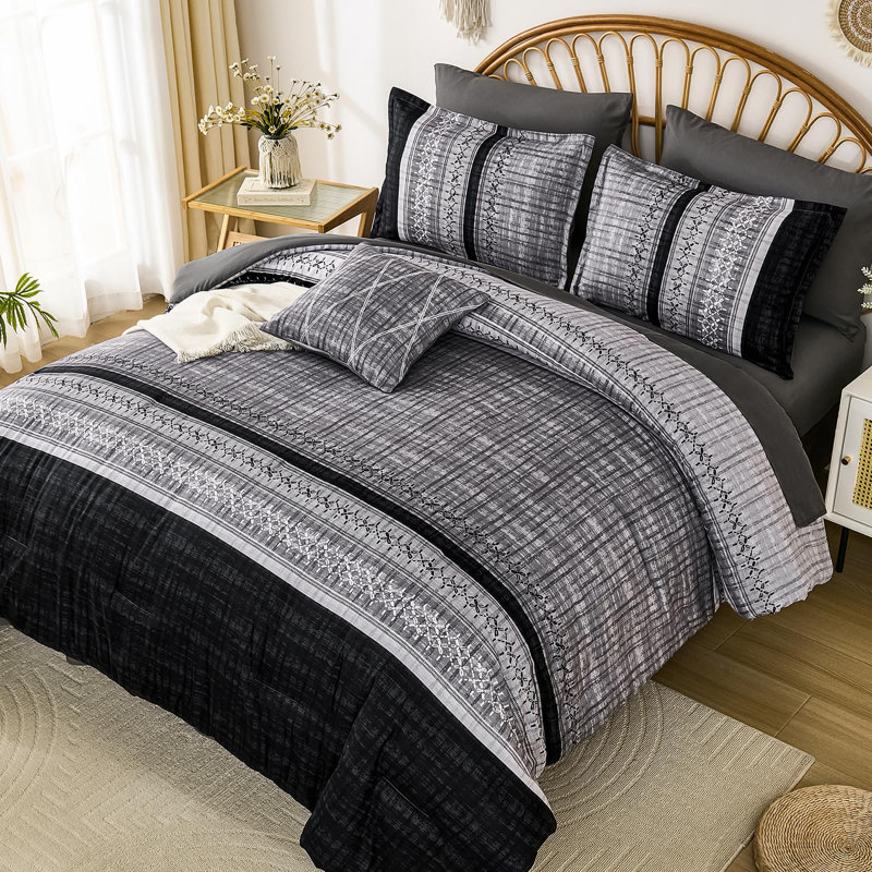 Ensemble de literie 8 pièces Boho, Édredon grand, Noir