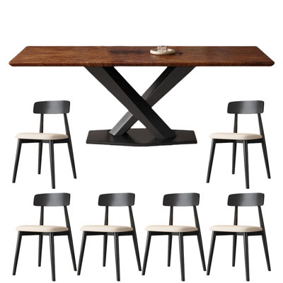 Table de salle à manger rectangulaire en bois massif noyer noir
