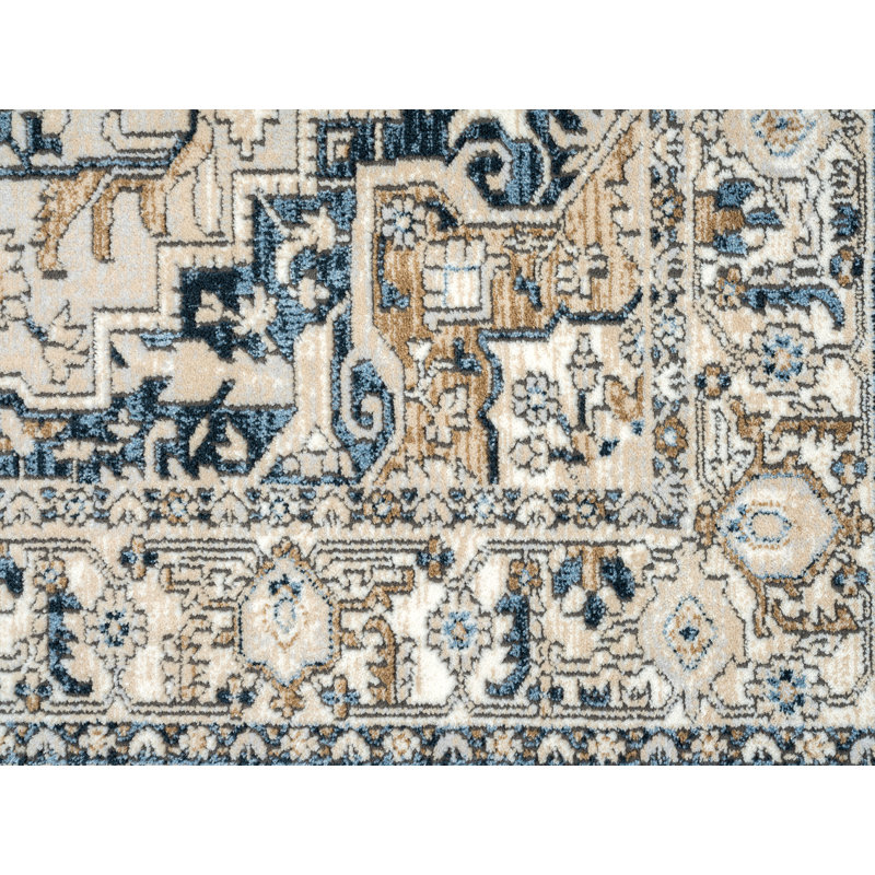 Oriental Machine Made Polypropylene Area Rug in Beige/Blue/Gray, Rectangle 4' x 6'