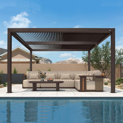 Pergola mauve en aluminium avec toit ajustable et toit rigide