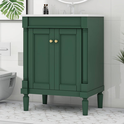 Meuble-lavabo 24 po avec lavabo, petit meuble-lavabo de salle d'eau avec cabinet 2 portes