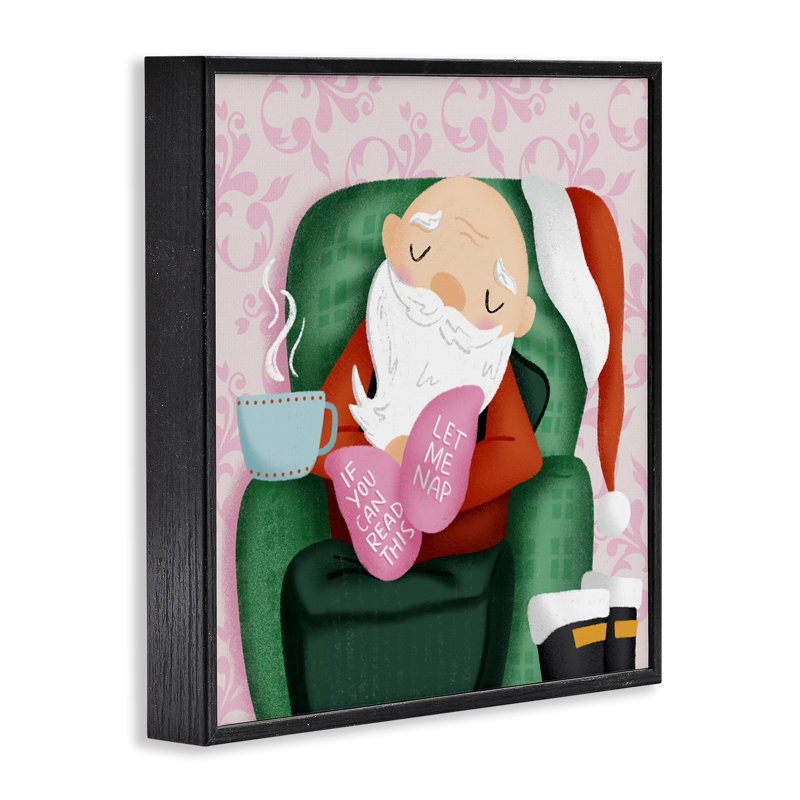 «Cozy Sleeping Santa Claus», estampe numérique, design par Sarah Hickman, Giclée encadrée noir minuit, H 12 po x l 12 po