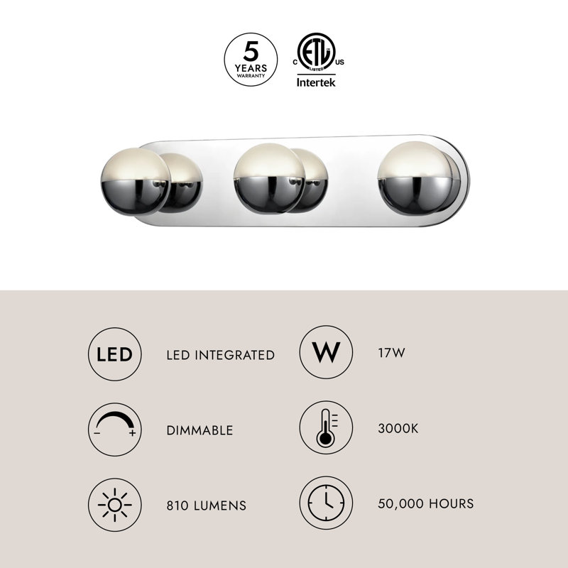 Pluto 3 - Light LED Bath Bar, Brushed Gold