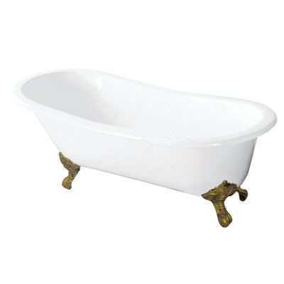 Kingston Brass Aqua Eden 57-Inch Cast Iron Oval Single Slipper Clawfoot Tub (No Faucet Drillings)